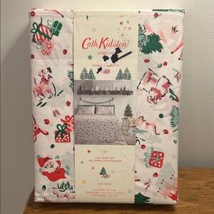 Cath Kidston Festive Holiday Sheet Set - Red and Green Ditsy Deer pink